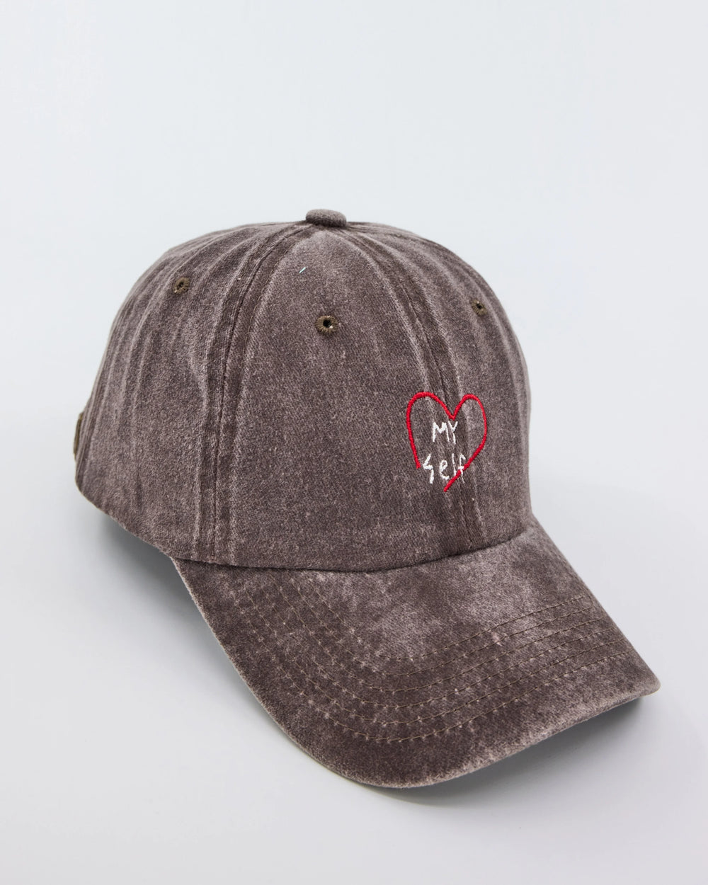 side view of Love Myself Brown Washed Cap