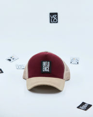 Front view of Burgundy and Beige Trucker Cap