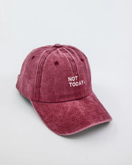 side view of Not Today Burgundy Washed Cap