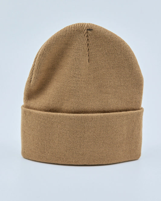 Camel beanie on a light blue background
