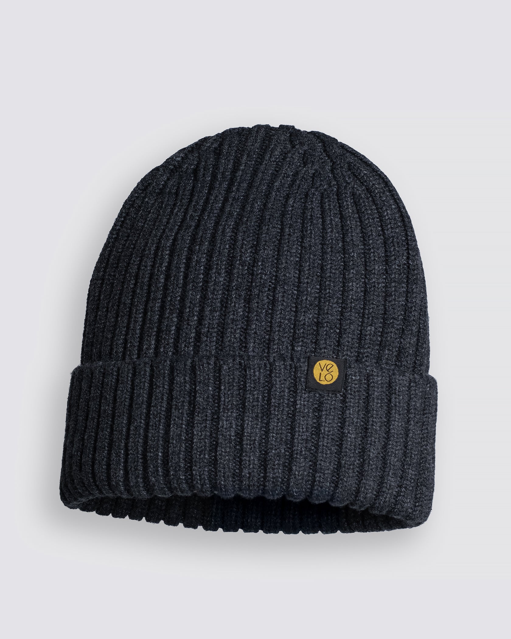 Charcoal Gray Classic Beanie with a brand logo on a light gray background