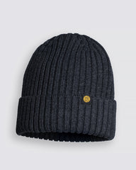 Charcoal Gray Classic Beanie with a brand logo on a light gray background