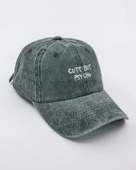 side view of Cute But Psycho Dark Green Washed Cap
