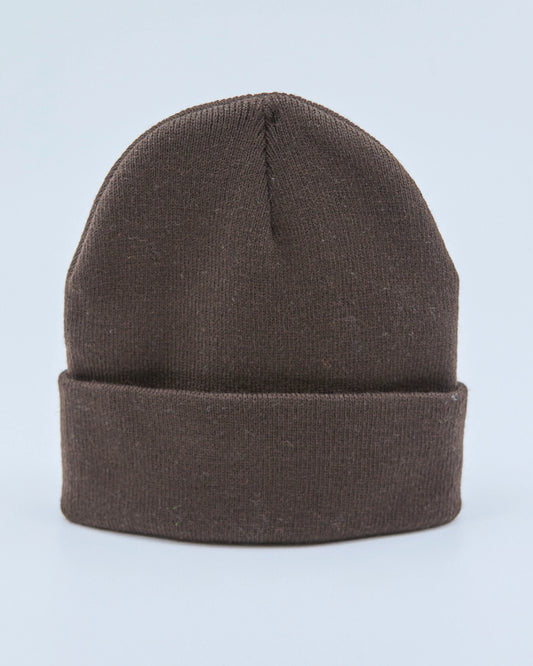 Chocolate beanie on a light blue background