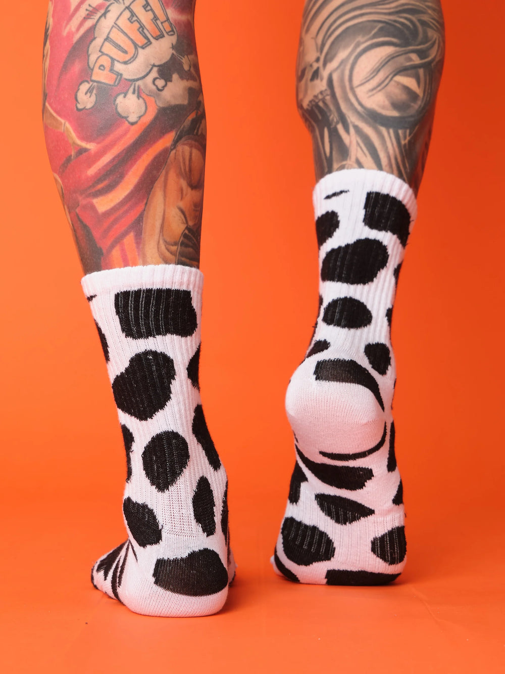 back view of cow socks