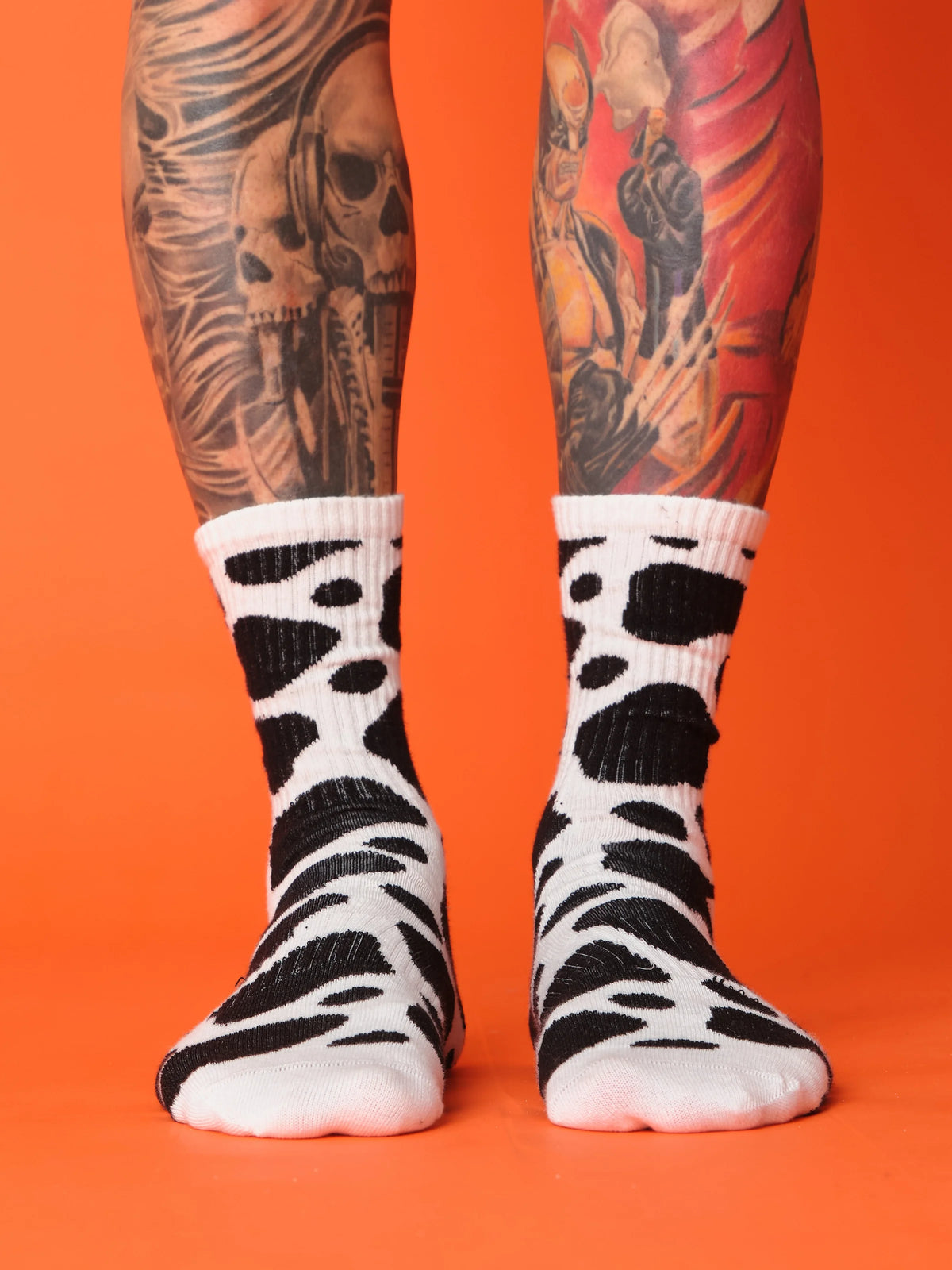 front view of cow socks