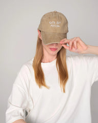 woman wearing Cute But Psycho Cream Washed Cap