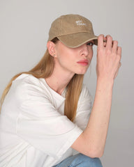 woman wearing Not Today Cream Washed Cap