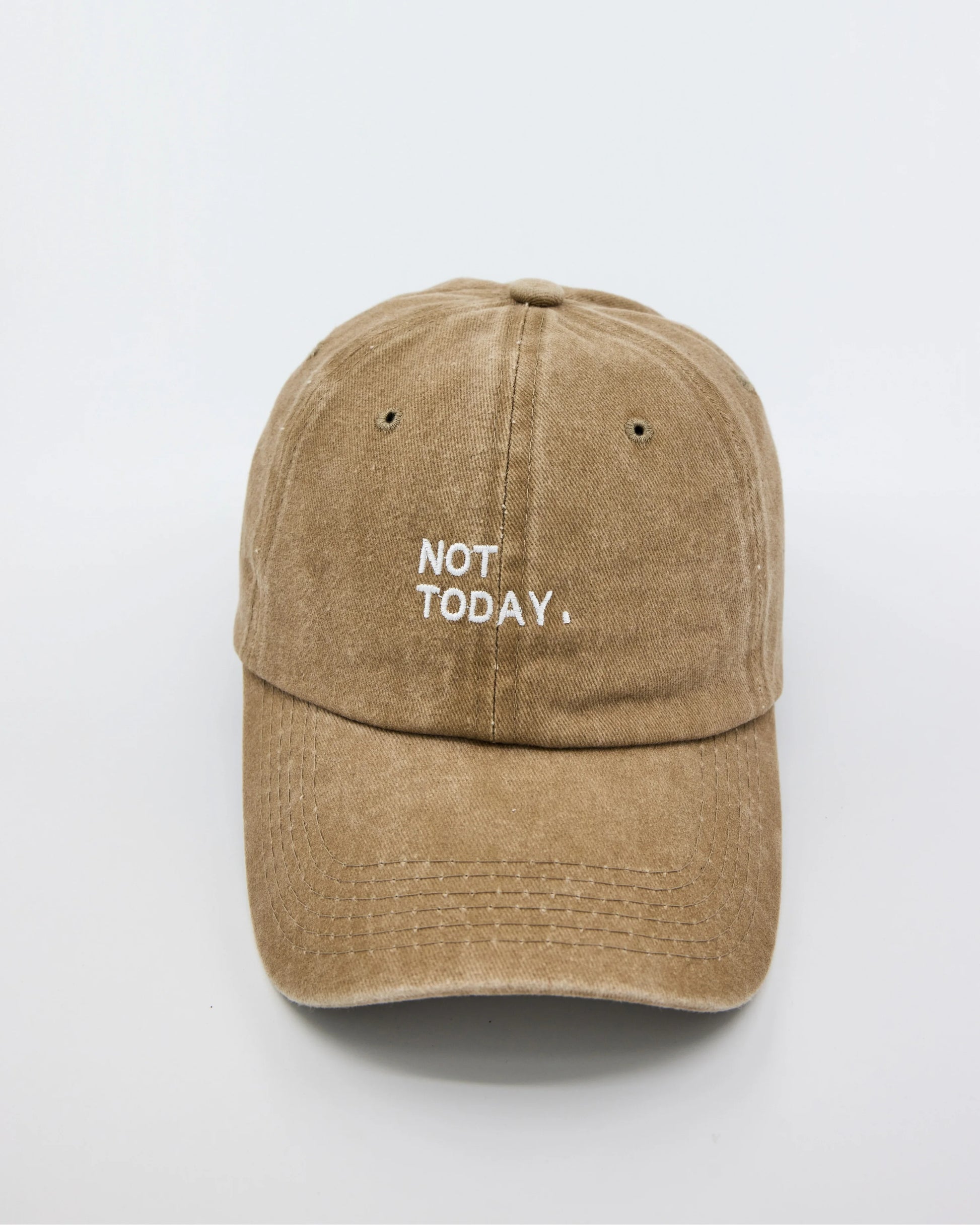 front view of Not Today Cream Washed Cap