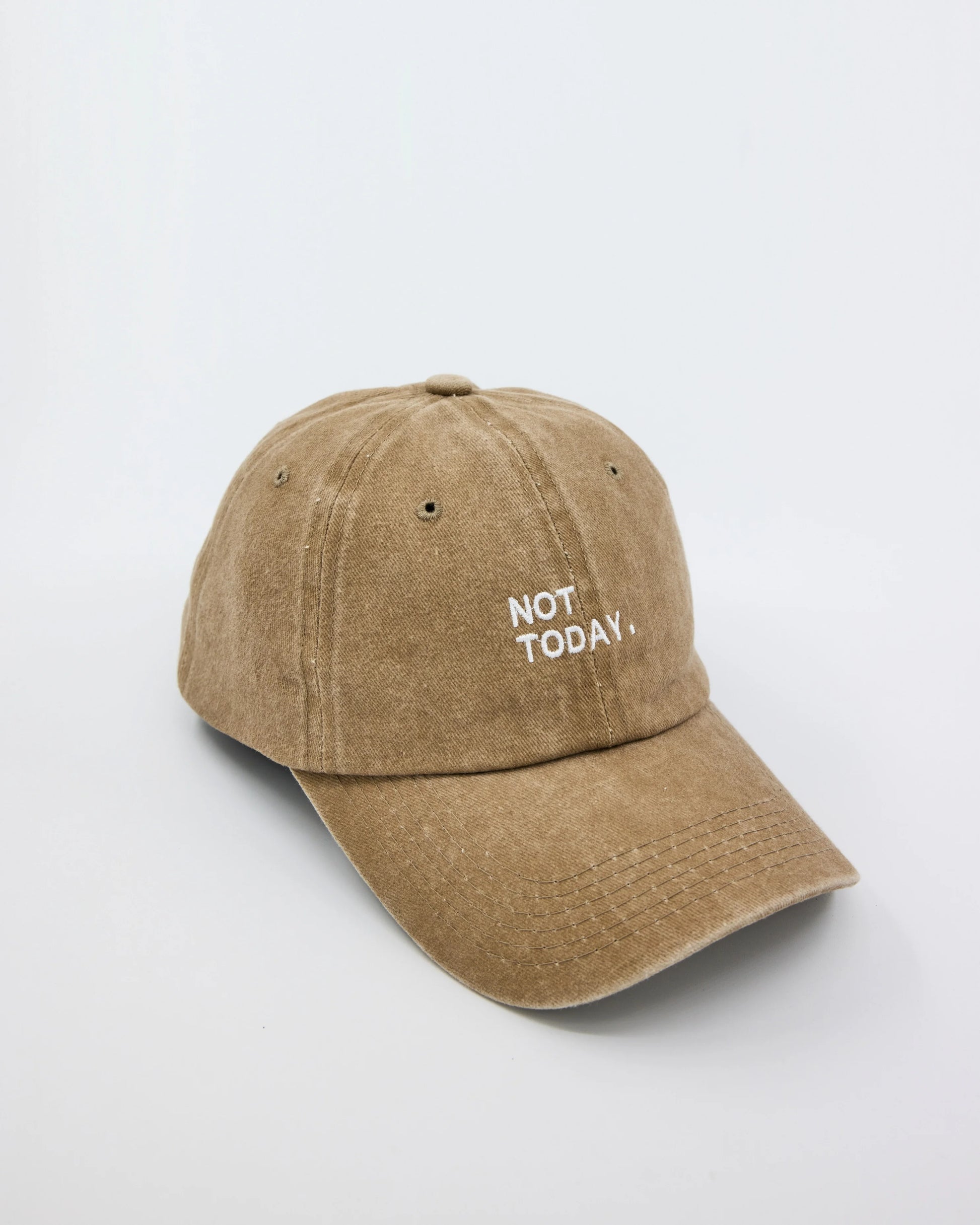 side view of Not Today Cream Washed Cap