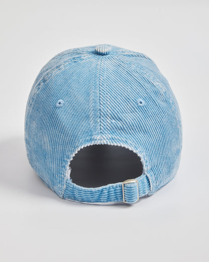 Light blue corduroy cap on a white background
