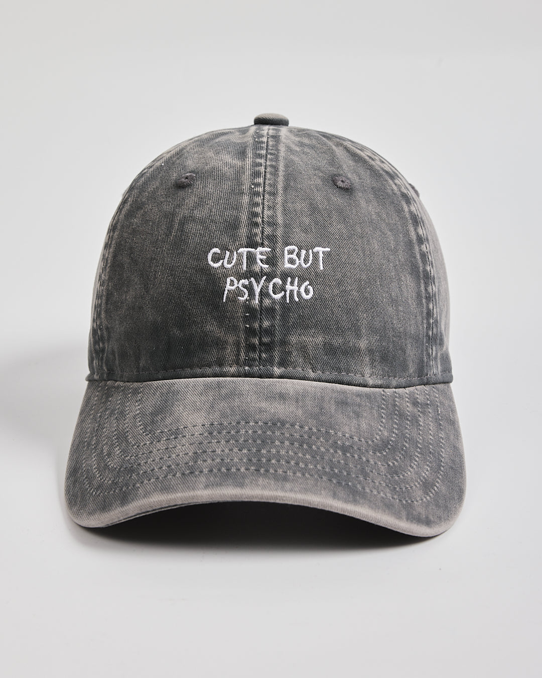 Front view of Cute But Psycho Washed Stone Washed Cap