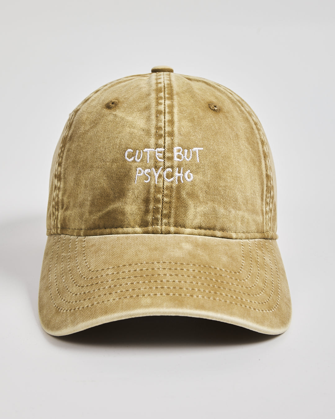 Front view of Cute But Psycho Yellow Washed Cap