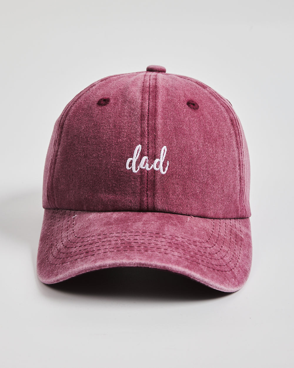 Front view of Dad Burgundy Washed Caps