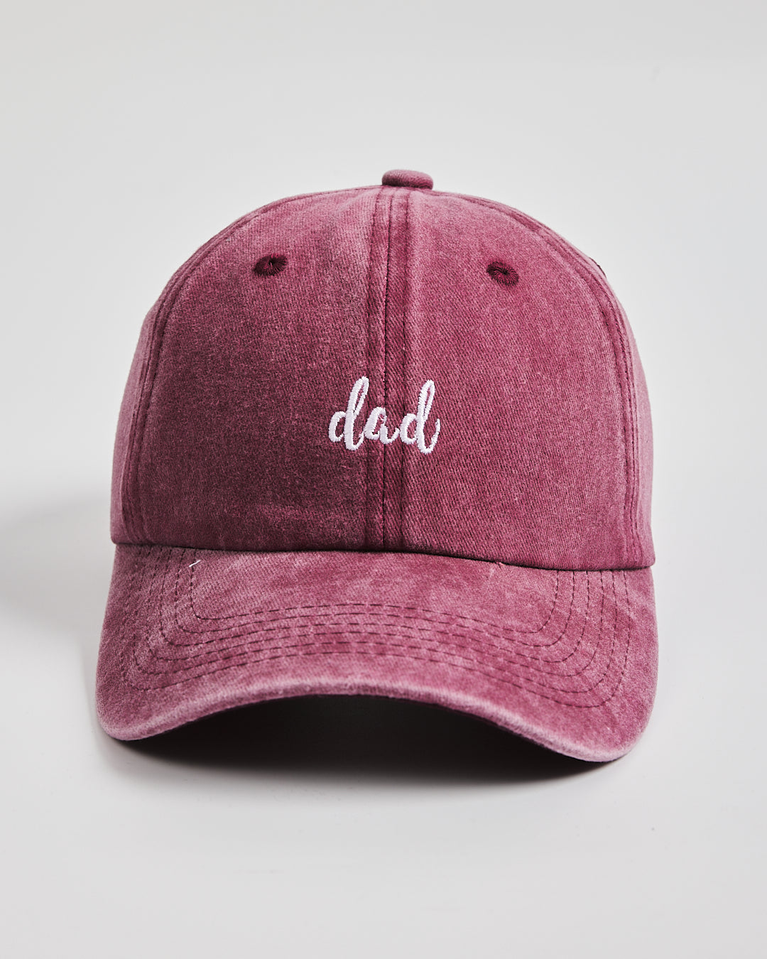 Front view of Dad Burgundy Washed Caps