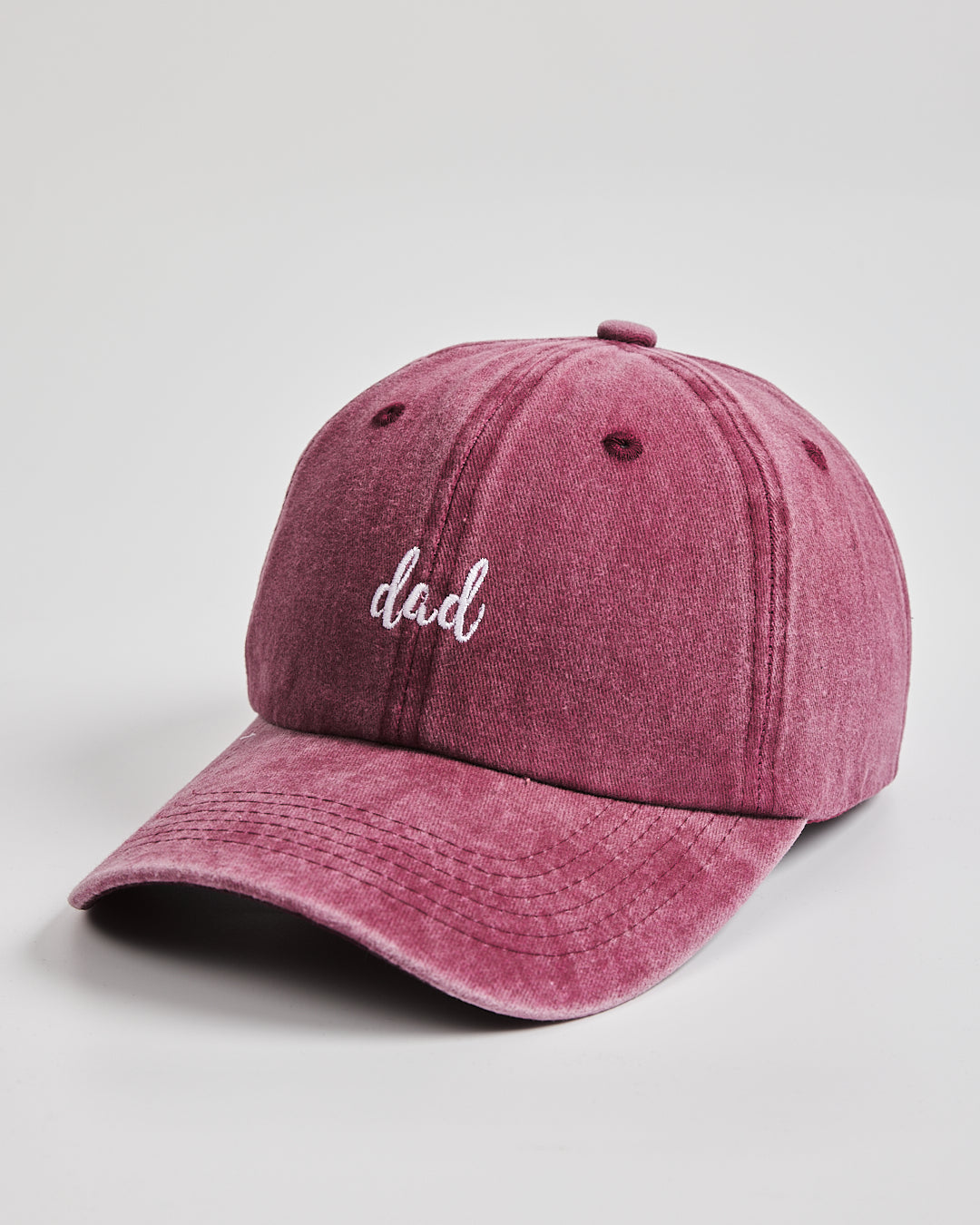Side view of Dad Burgundy Washed Caps