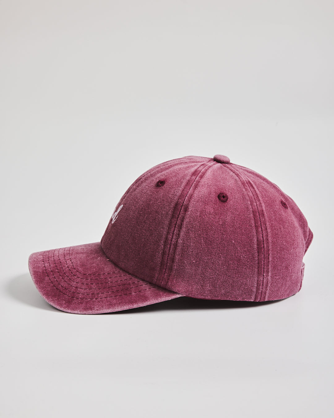 Side view of Dad Burgundy Washed Caps