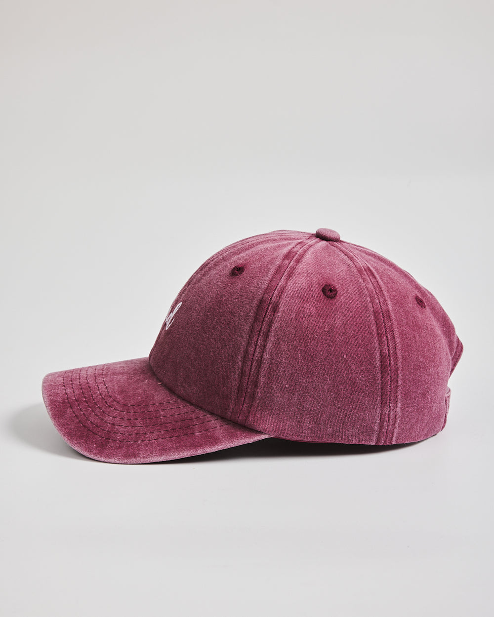Side view of Dad Burgundy Washed Caps