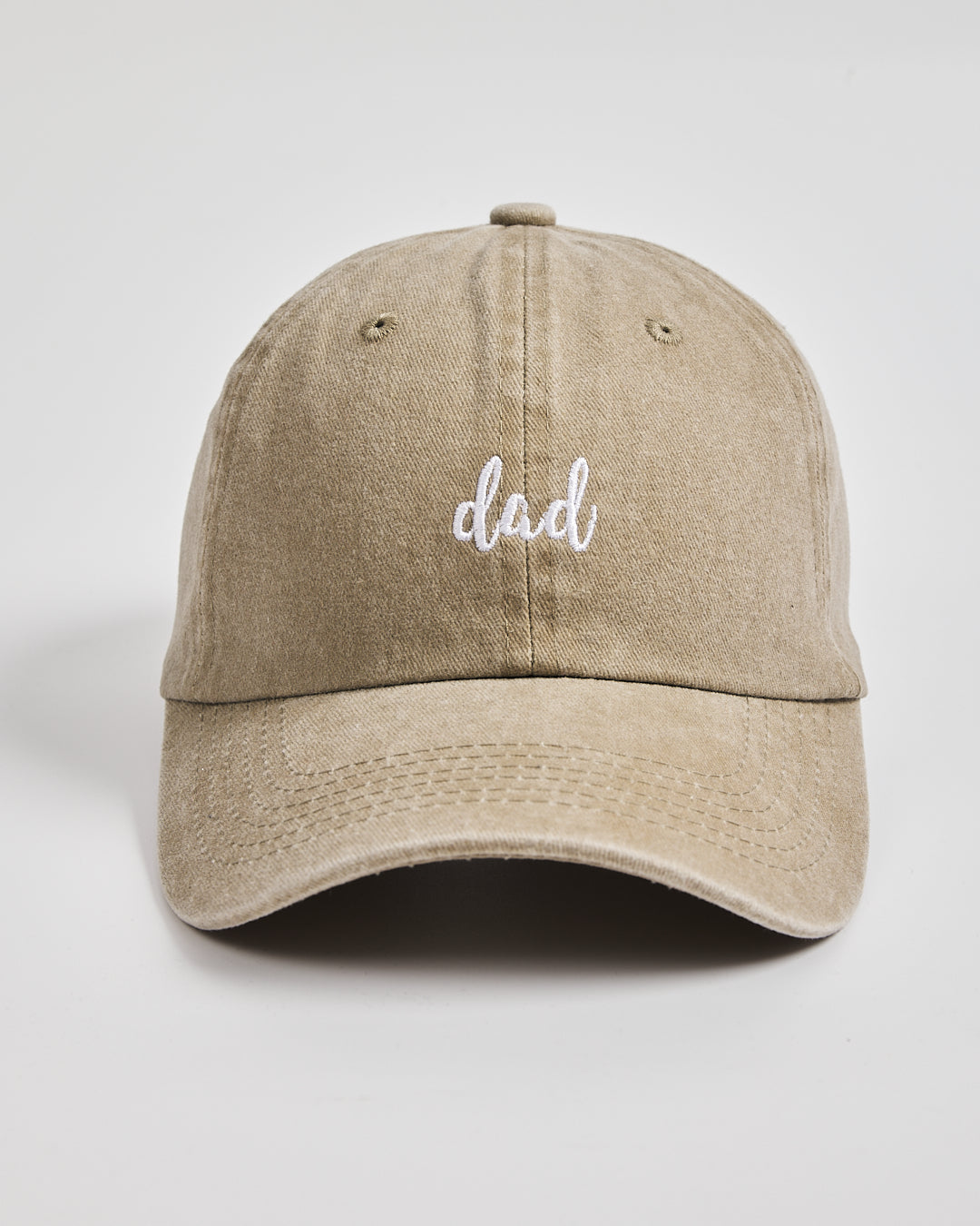 Front view of Dad Cream Washed Caps