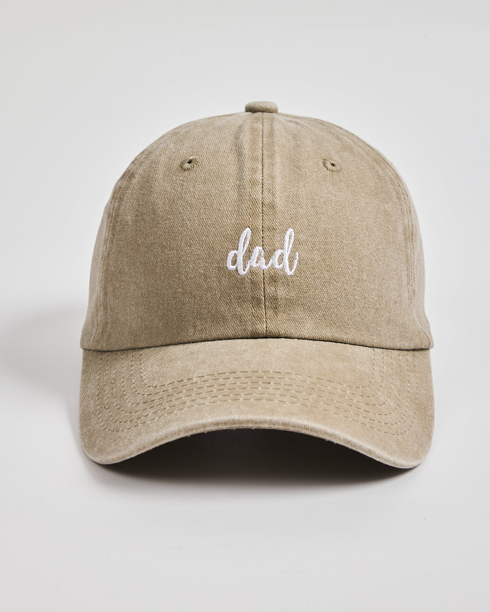 Front view of Dad Cream Washed Caps