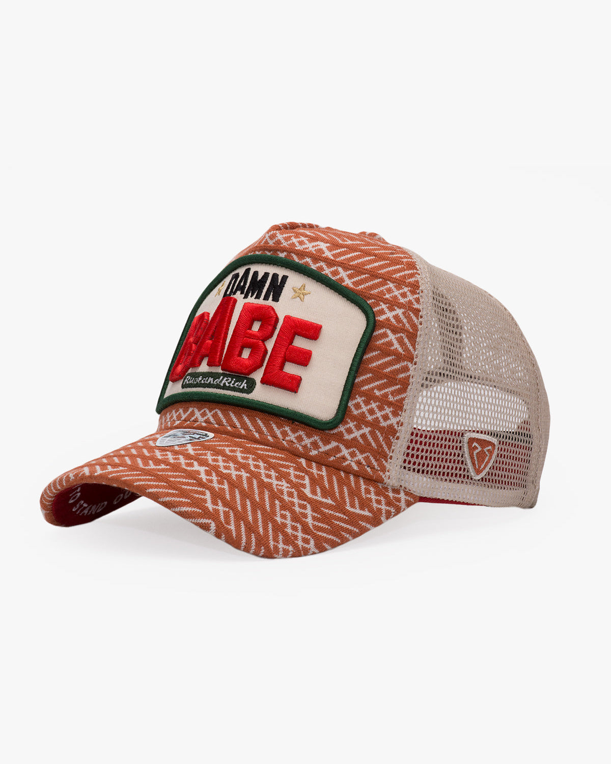 Side view of Damn Babe Brick Trucker Hat