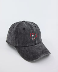 side view of Dark Gray love Myself Washed Cap