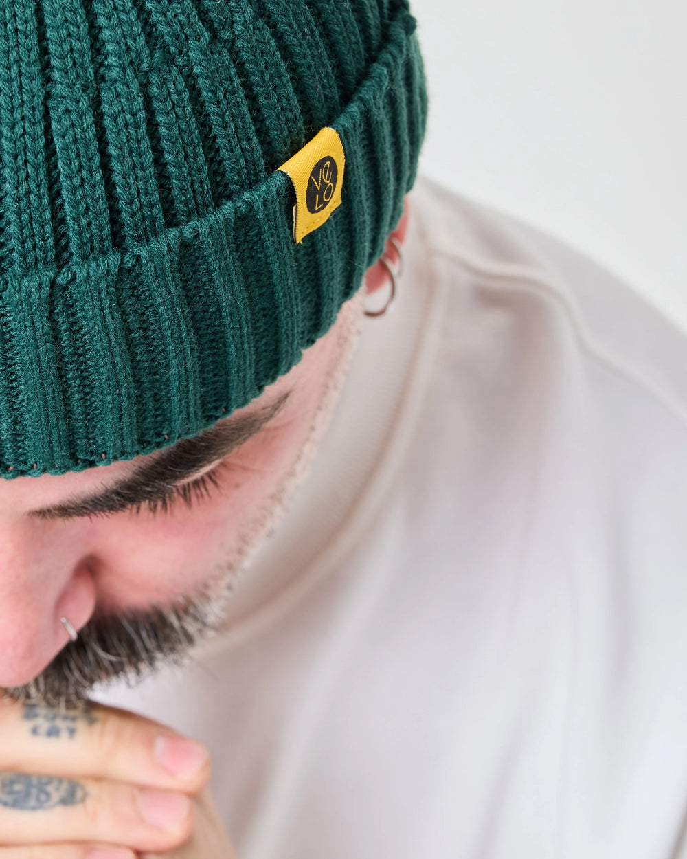close view of Dark Green Fisherman Beanie