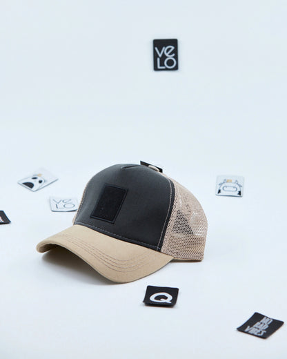 Side view of Dark Grey and Beige Trucker Cap