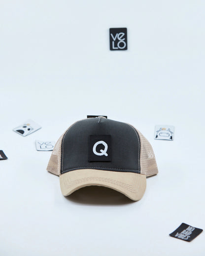 Front view of Dark Grey and Beige Trucker Cap