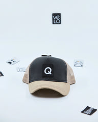 Front view of Dark Grey and Beige Trucker Cap
