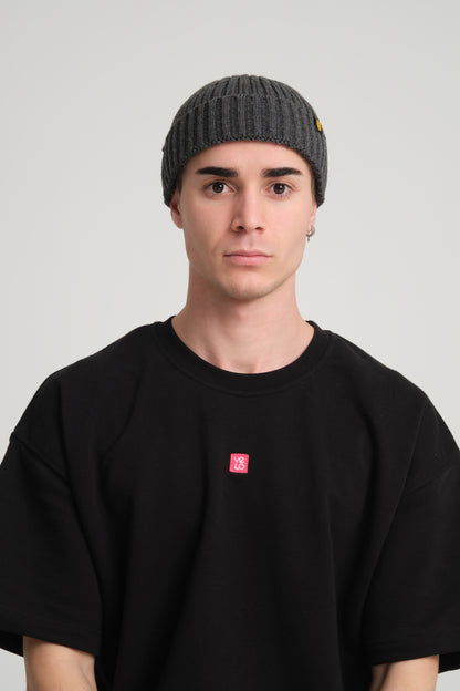 front view of a man wearing Dark Grey Fisherman Beanie