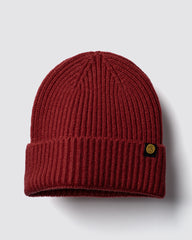 Dark Red Lux Beanie on a light gray background