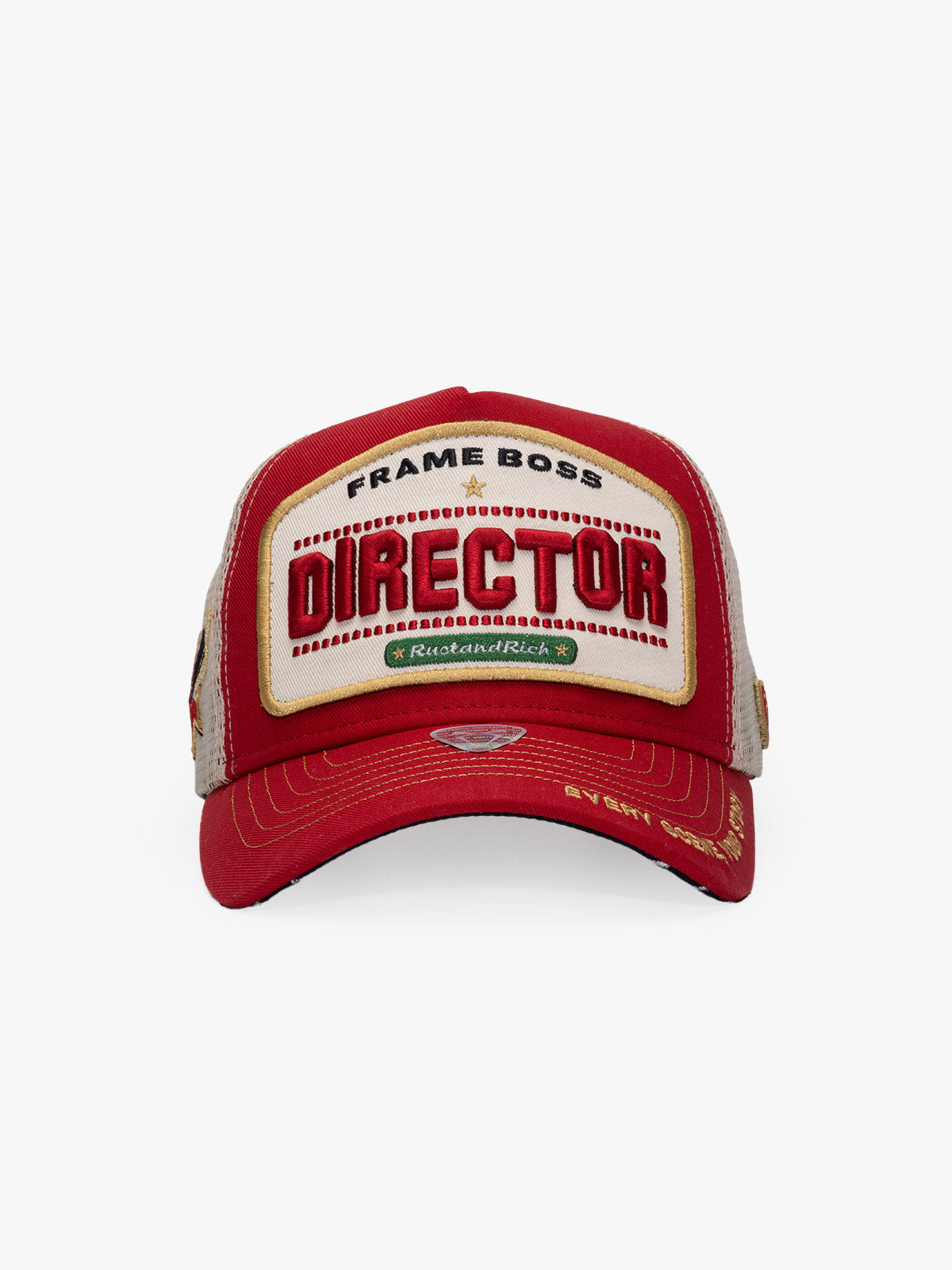 Front view of Director Red Trucker Hat
