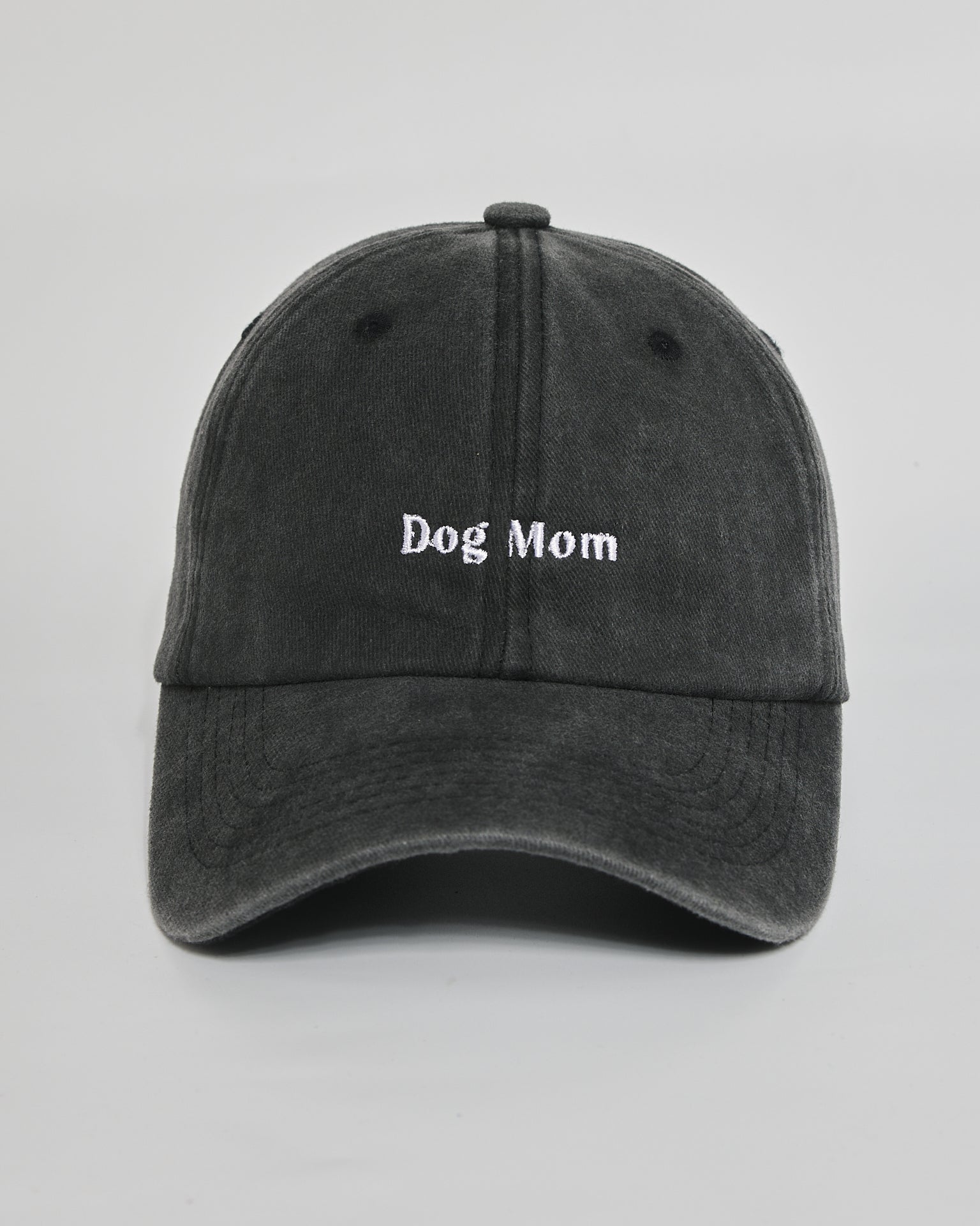 Dog Mom black washed cap - front view