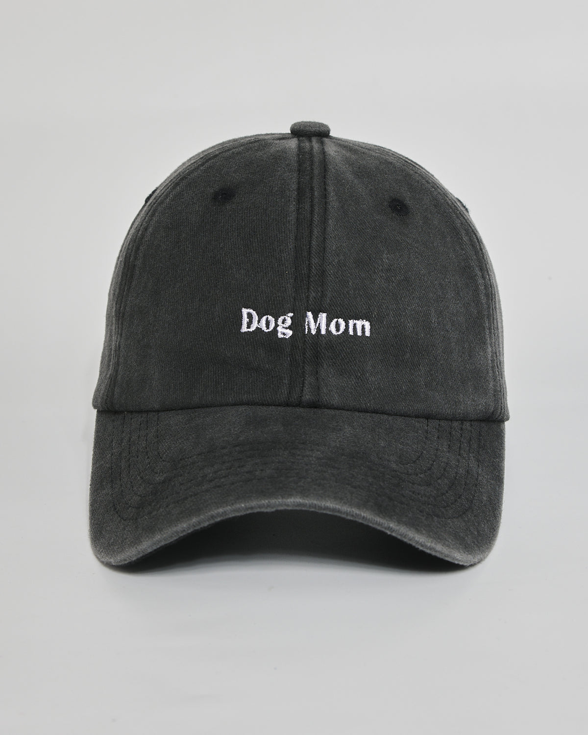 Dog Mom black washed cap - front view