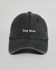 Dog Mom black washed cap - front view