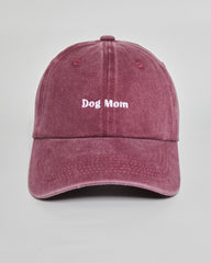 Dog Mom burgundy washed cap - front view