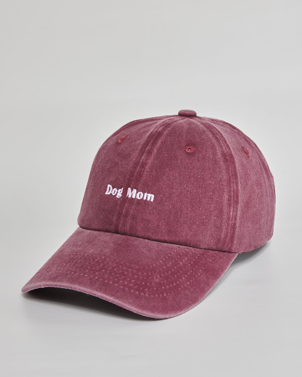 Dog Mom burgundy washed cap - side view