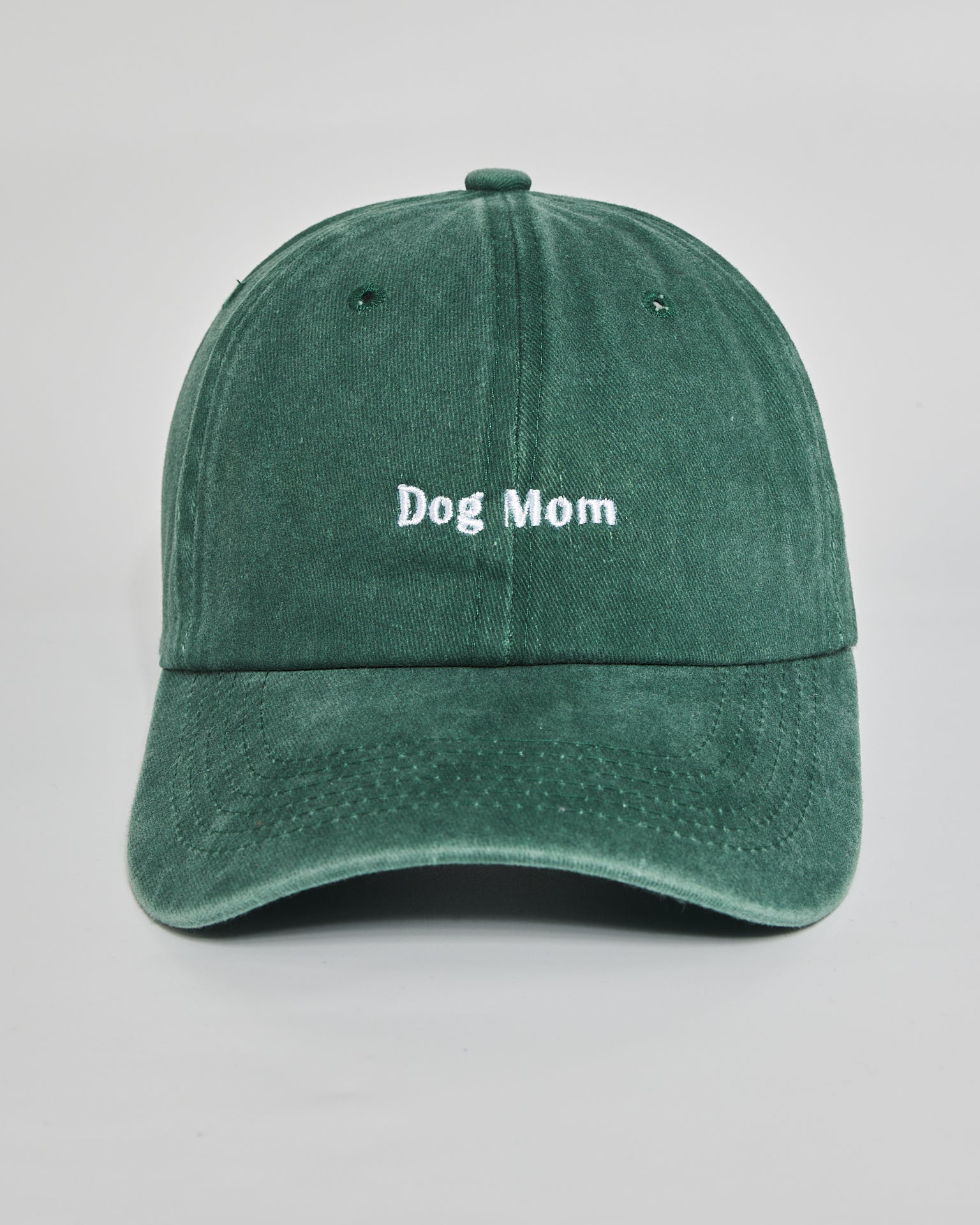 Dog Mom forest green washed cap - front view