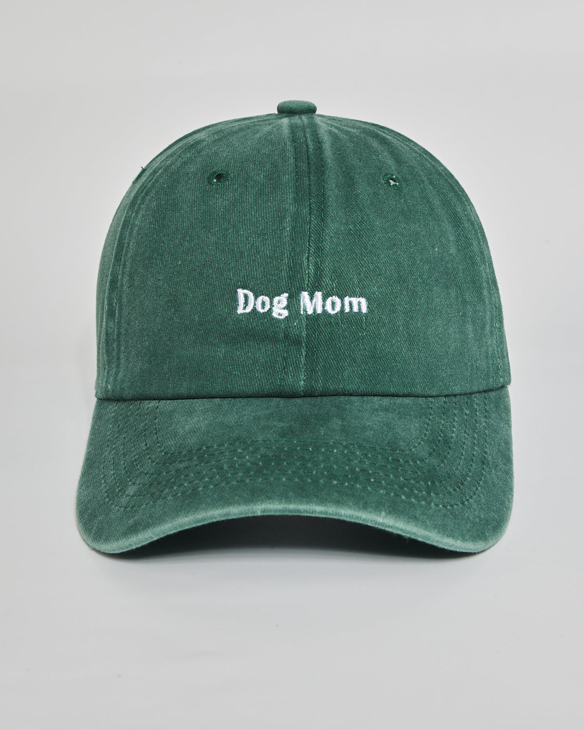Dog Mom forest green washed cap - front view