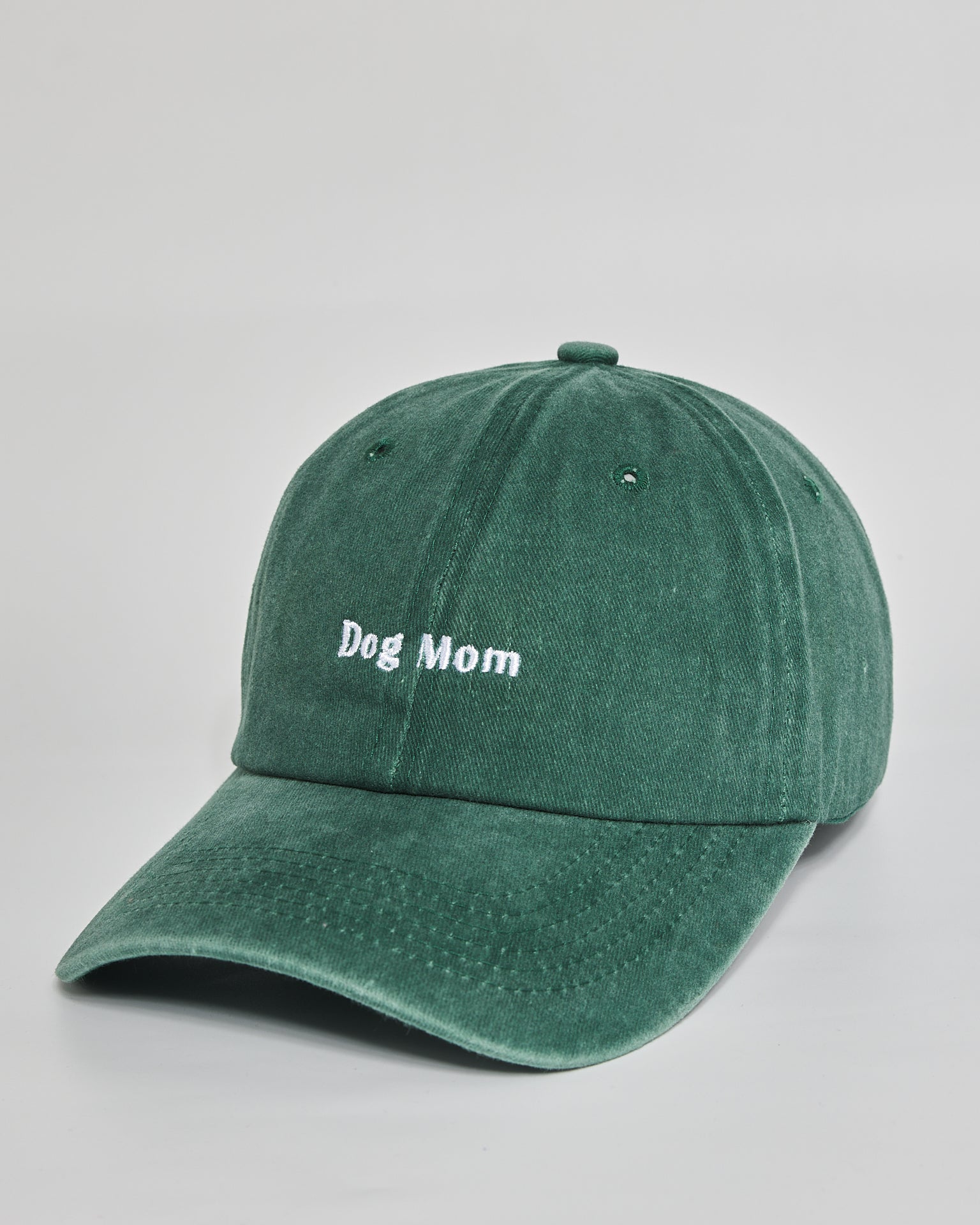 Dog Mom forest green washed cap - side view