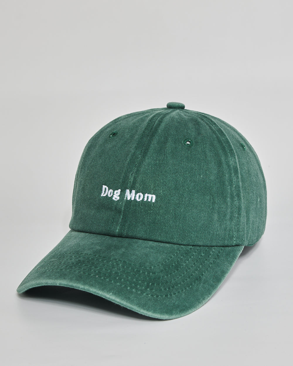 Dog Mom forest green washed cap - side view