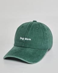 Dog Mom forest green washed cap - side view