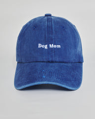 Dog Mom royal blue washed cap - front view