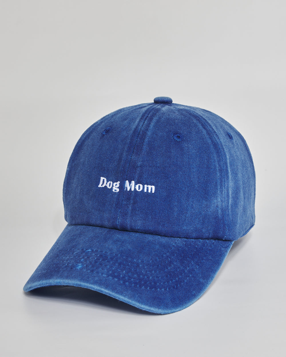 Dog Mom royal blue washed cap - side view