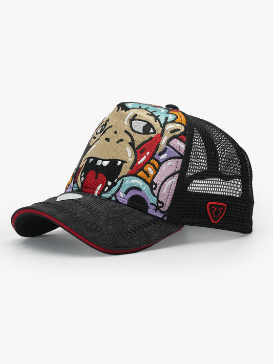 Side view of Doodle Black Trucker Hat