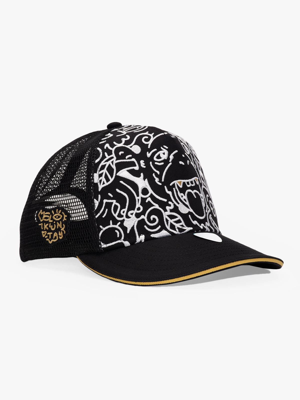Side view of Doodle Monkey Black Baseball Cap