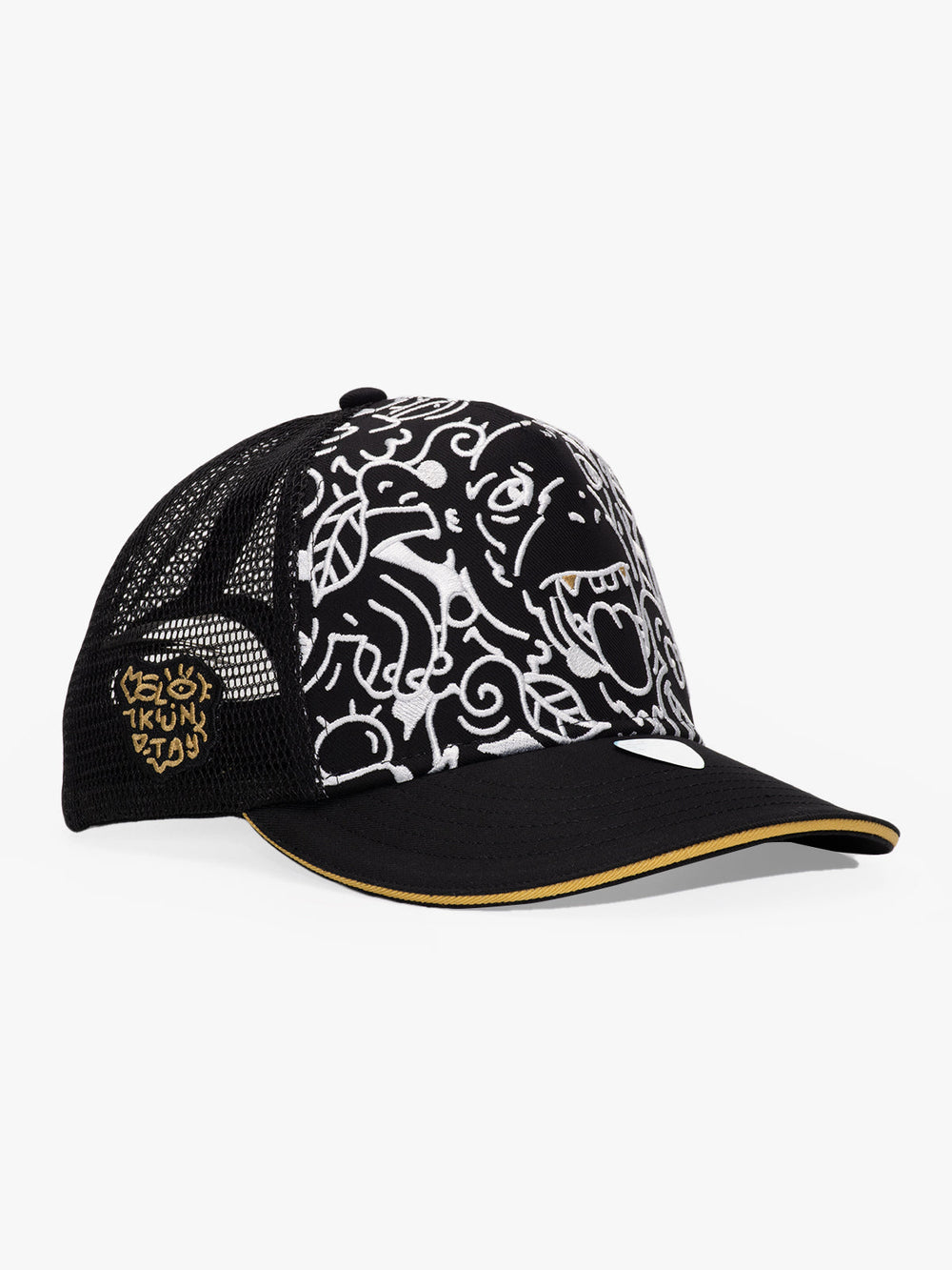 Side view of Doodle Monkey Black Baseball Cap