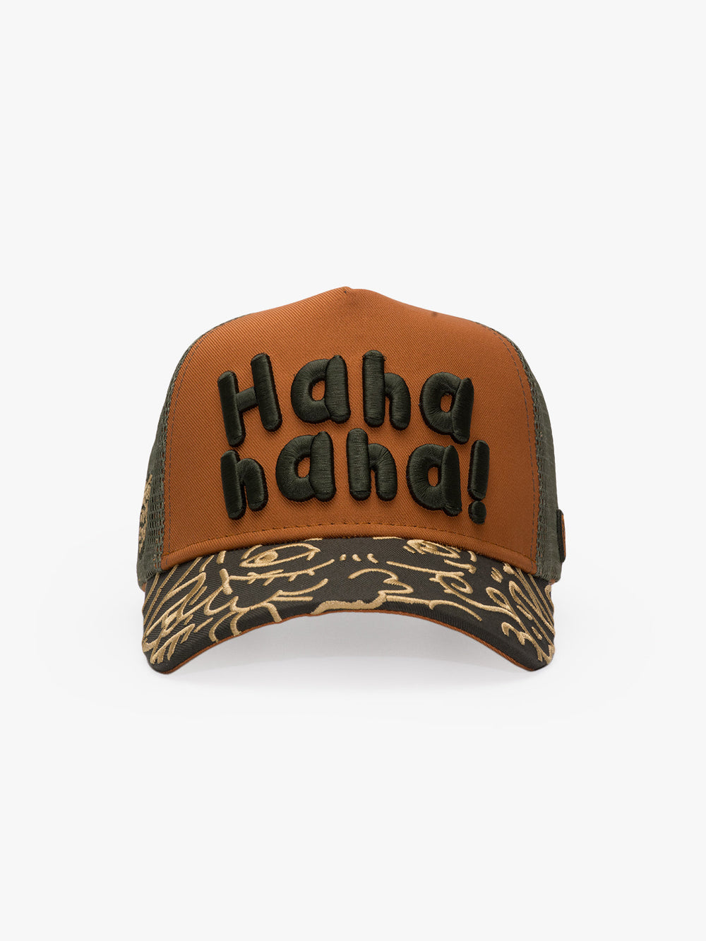 Front view of Doodle Tan Trucker Hat