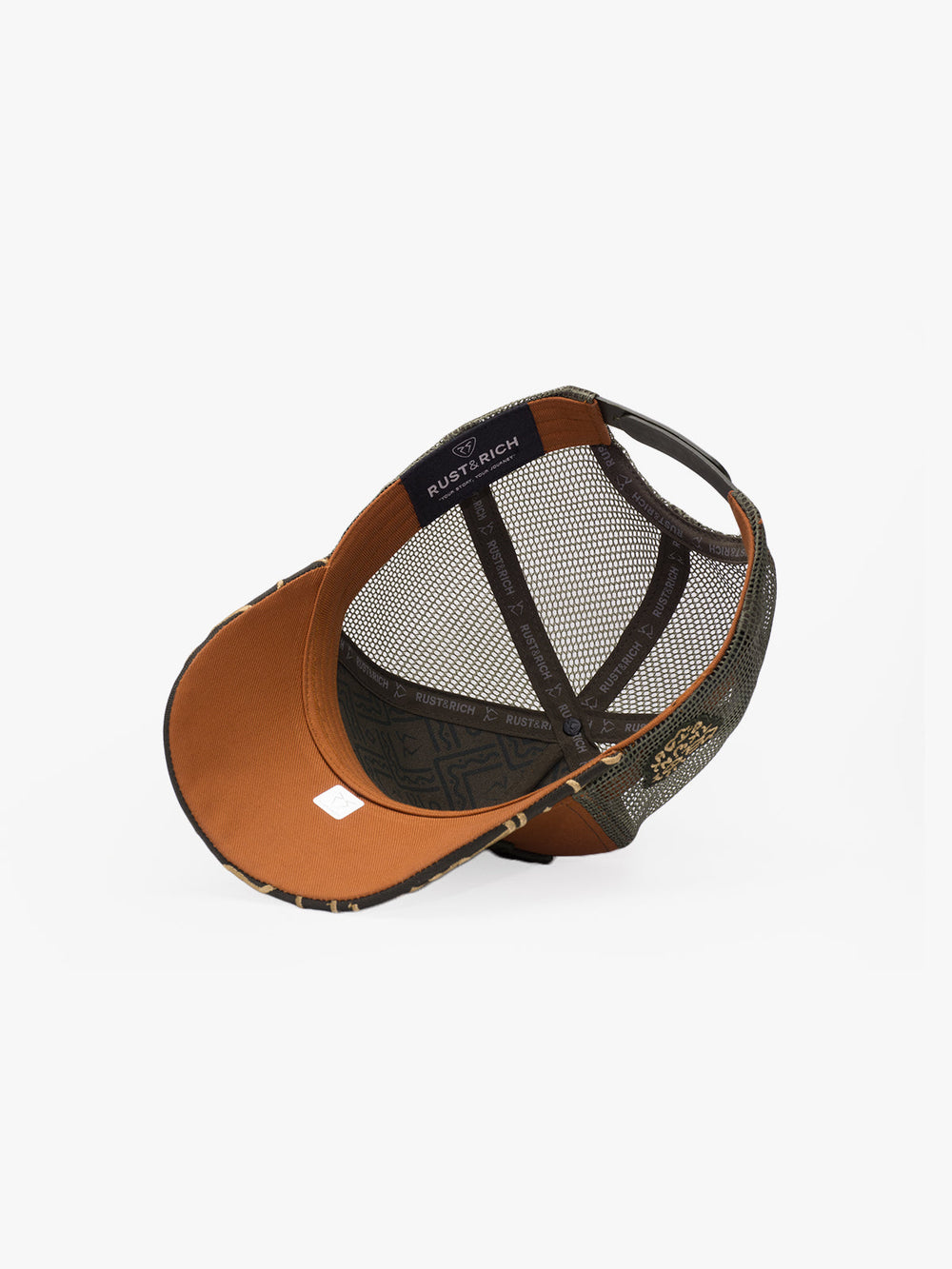 Brown and black mesh cap on a white background